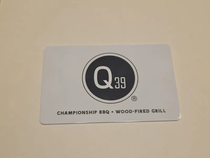 Q39 Championship BBQ $50 Gift Card, side view