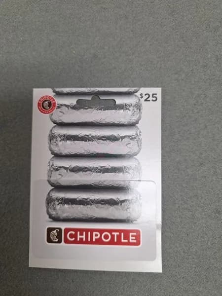 Chipotle $25 Gift Card, side view