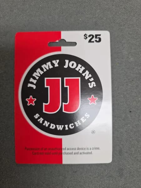 Jimmy John's $25 Gift Card, side view