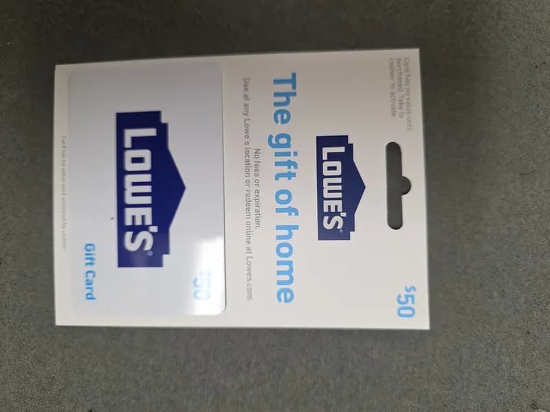 Lowe's Gift Card $50, side view
