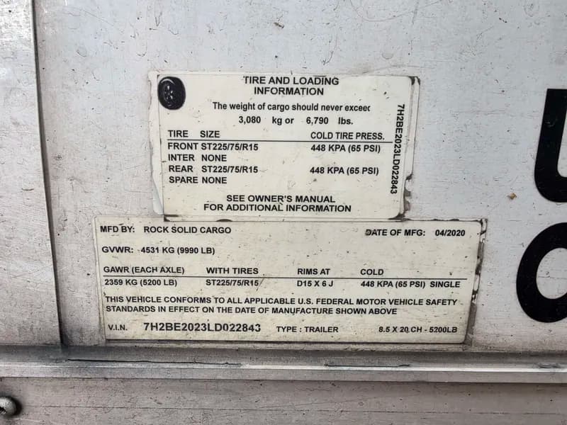 Rock Solid Cargo 8.5x20 Enclosed Cargo Trailer, rear view