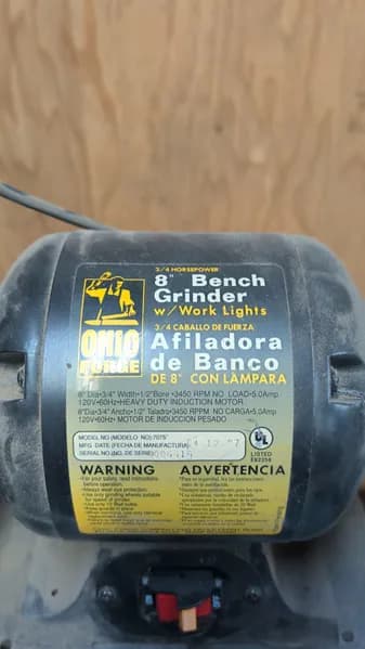 8" Bench Grinder 3/4 HP w/ Work Lights, side view