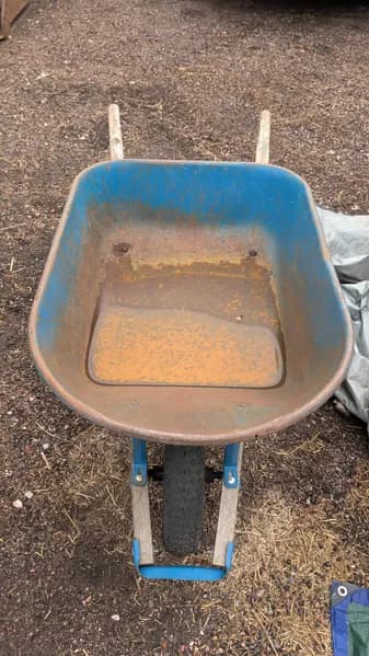 Blue Steel Wheelbarrow w/ Wooden Handles, primary view