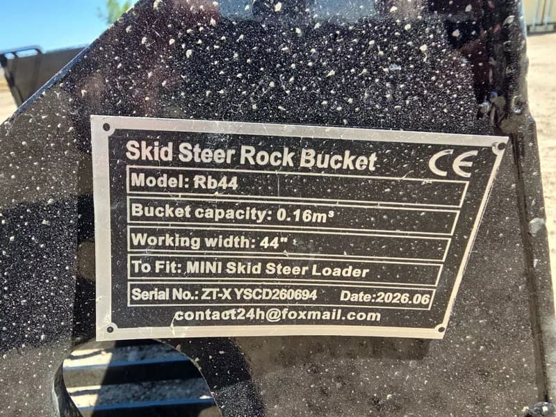 Mini Skid Steer Rock Bucket Model RB44 44" Width, side view
