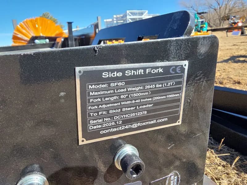 Skid Steer Side Shift Fork Model SF60, side view