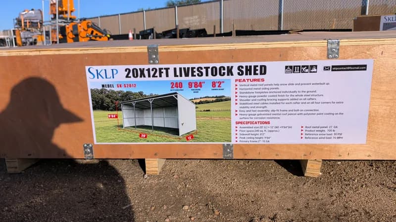 SKLP 20x12ft Livestock Shed Model SK-S2012, side view