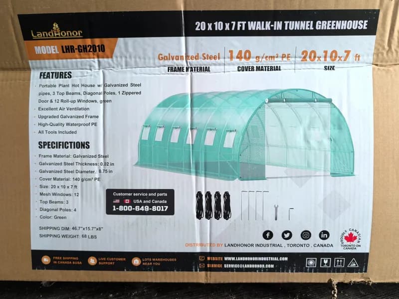 LandHonor LHR-GH2010 20x10x7 ft Walk-In Tunnel Greenhouse, primary view