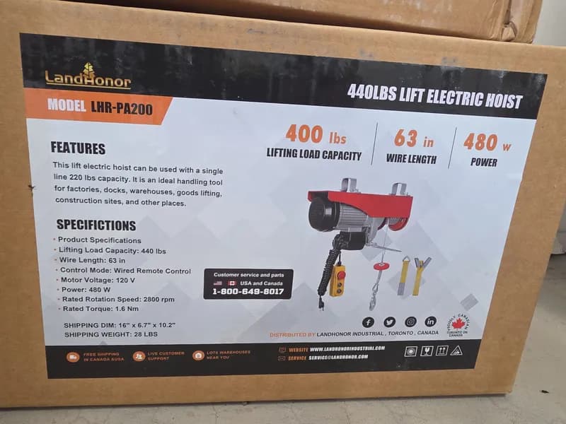 LandHonor 440 LBS Electric Hoist Model LHR-PA200, primary view