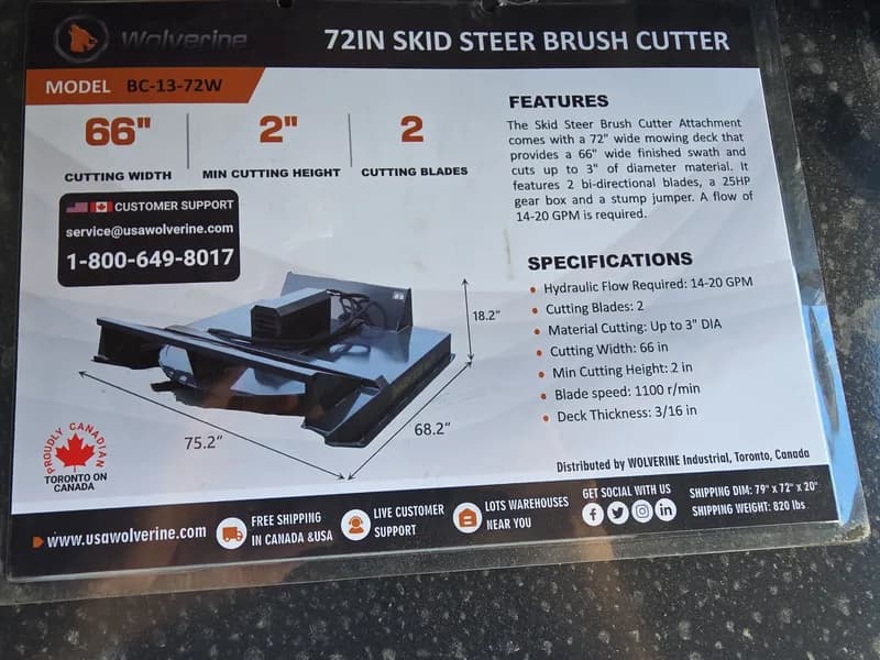 Wolverine 72-inch Skid Steer Brush Cutter BC-13-72W, rear view