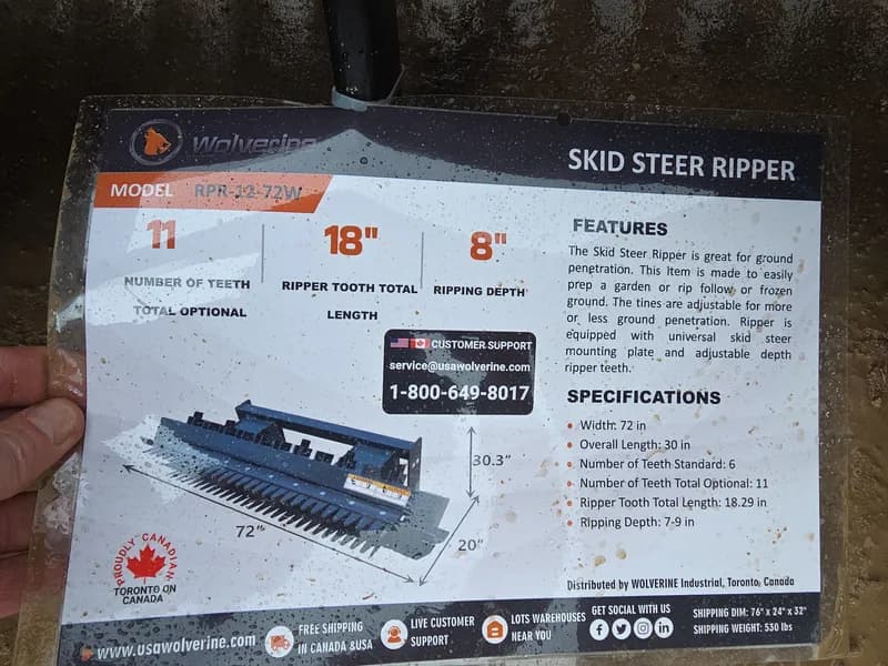 Wolverine Skid Steer Ripper RPR-12-72W, detail view