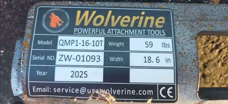 2025 Wolverine QMP1-16-10T Quick-Attach Mount Plate, side view