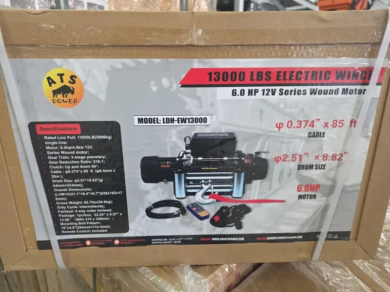 ATS Power 13000 lbs Electric Winch with Remote, side view