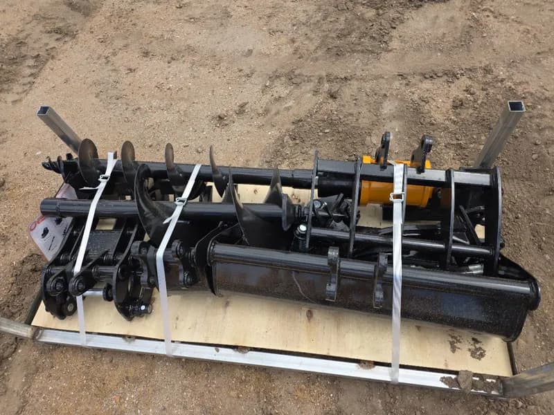 Mini Excavator Attachment Set 8-Piece with Buckets Auger Rake Grab, primary view