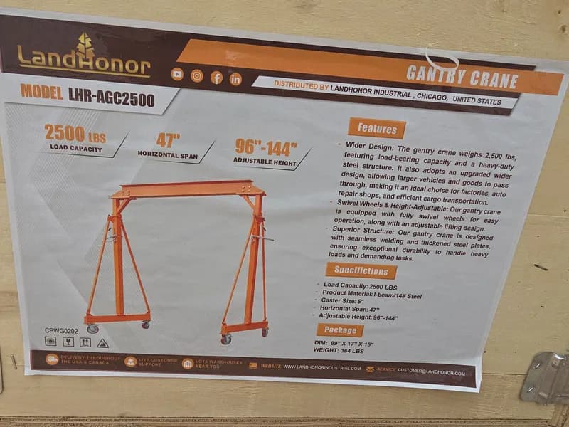 LandHonor AGC2500 Heavy Duty Gantry Crane, primary view