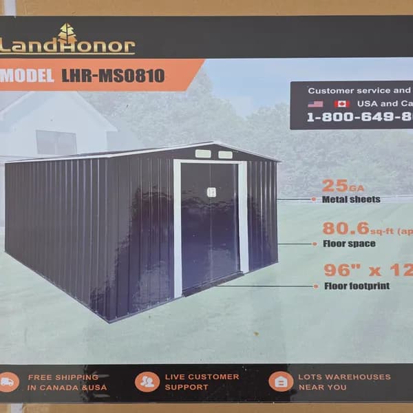 Landhonor 8'x10' LHR-MS810 Metal Storage Shed, rear view