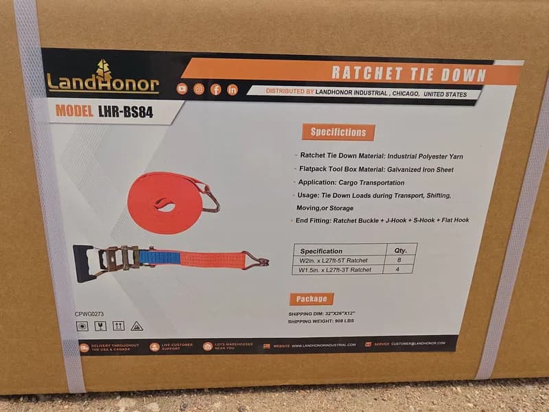 LandHonor LHR-BS84 Ratchet Tie Down Set 12pc, primary view