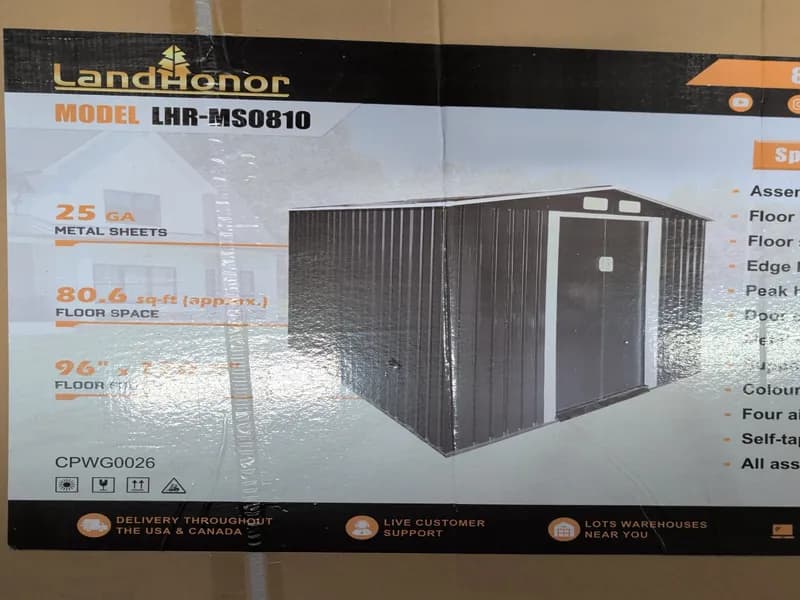 Landhonor 8'x10' LHR-MS0810 Metal Storage Shed, side view
