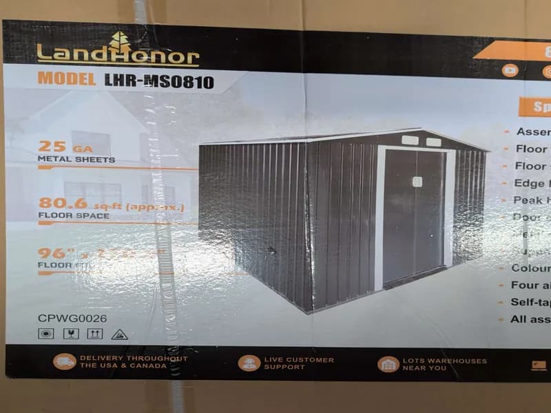Landhonor 8'x10' LHR-MS0810 Metal Storage Shed, side view