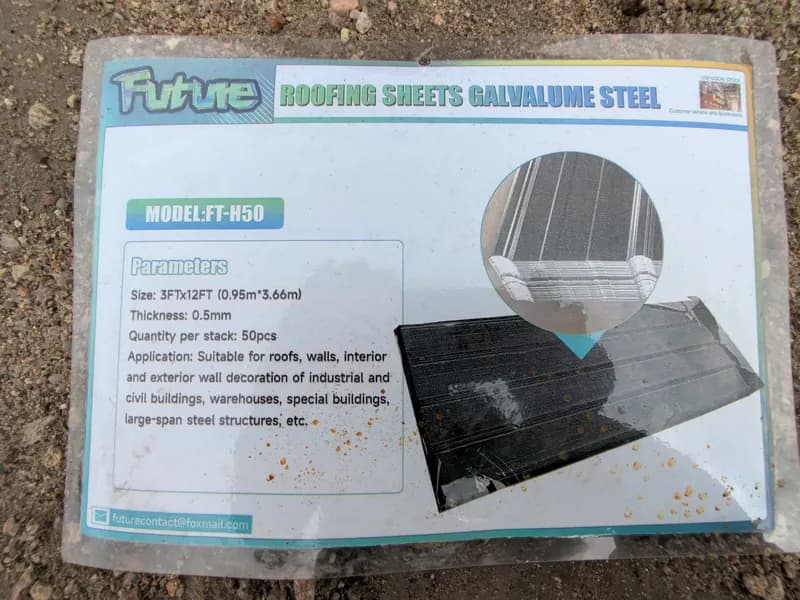 Future FT-H50 Galvalume Steel Roofing Sheets 3ft x 12ft, rear view