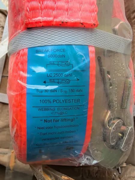 10 - 5m Orange Polyester Ratchet Tie-Down Strap 11,240 lb Break Force, rear view