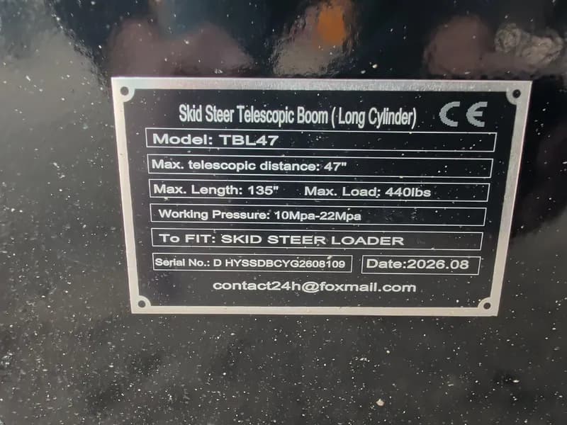 Skid Steer Telescopic Boom TBL47 w/ Hydraulic Cylinder, side view