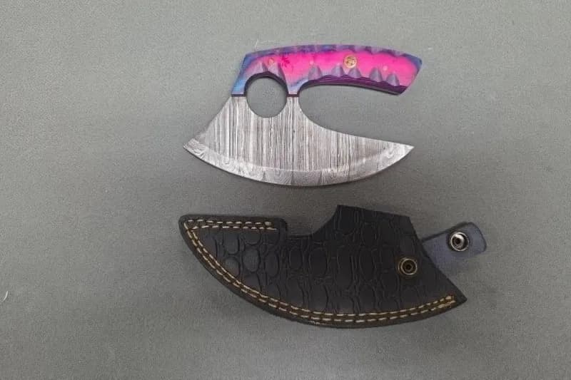 Karambit Knife w/ Colorful Handle & Sheath, side view