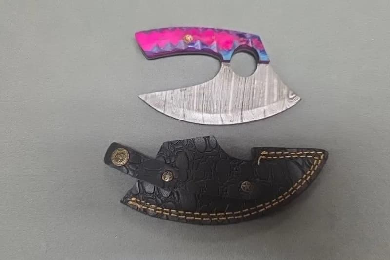 Karambit Knife w/ Colorful Handle & Sheath, rear view