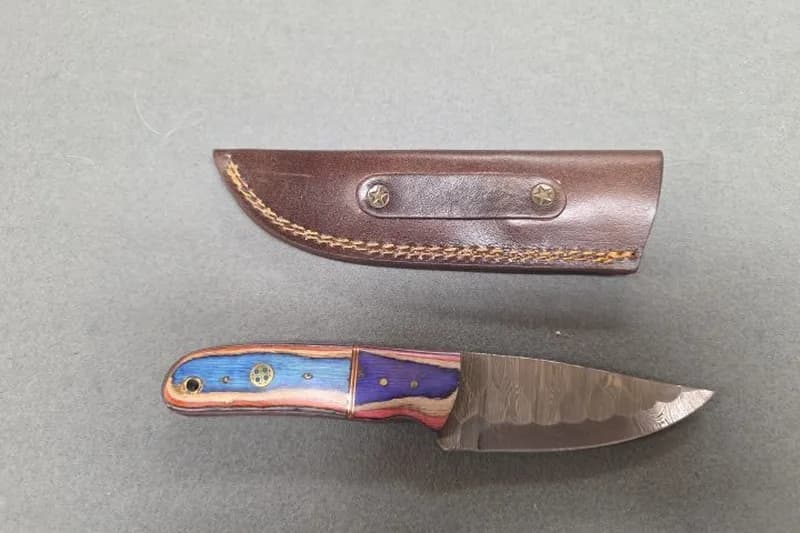 Fixed Blade Knife w/ Leather Sheath & Decorative Handle, rear view