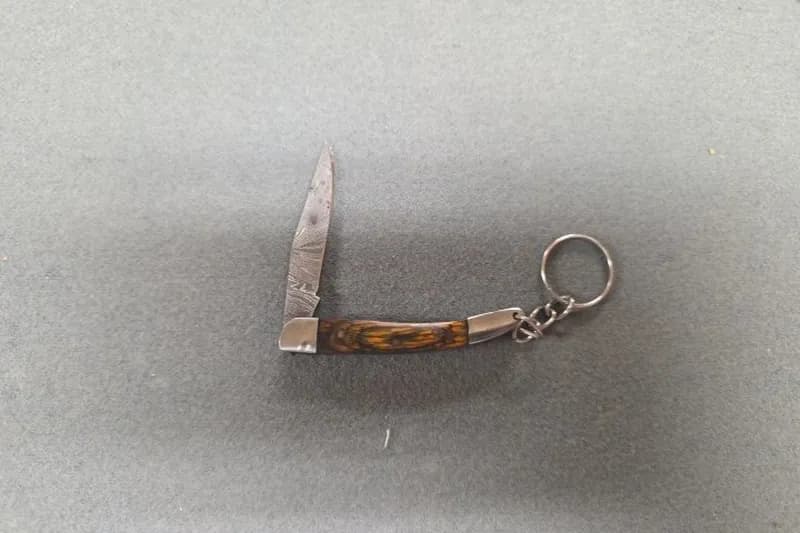 Folding Pocket Knife w/ Tortoiseshell Handle & Keychain, side view