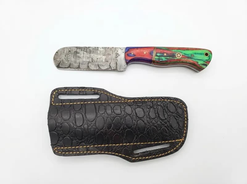 Multicolor Handle Fixed Blade Knife w/ Leather Sheath, primary view