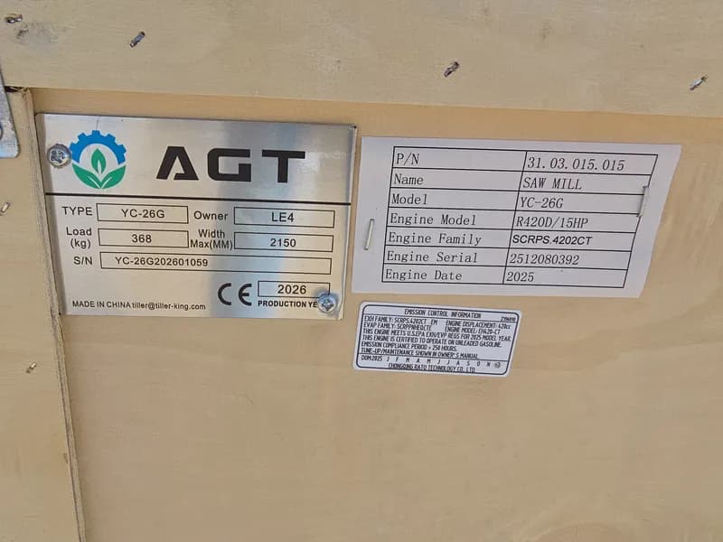 AGT YC-26G Portable Horizontal Band Sawmill, rear view