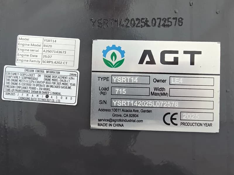 AGT YSRT14 Stand-On Mini Skid Steer Track Loader with 32 in. Bucket, side view